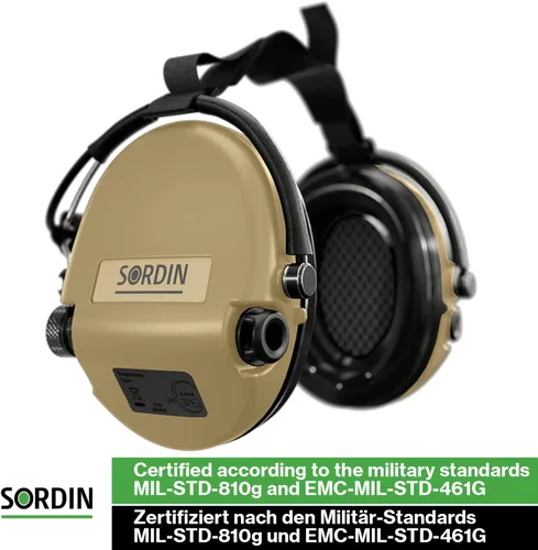 Miniatura 6 de Sordin MIL AUX Ear Muffs - Active and Electronic Military Ear Defenders w/Neckband - Tactical Earmuffs Beige Bronceado