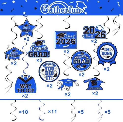 Miniatura 2 de 31 decoraciones de graduación para clase de 2026, remolino colgante de graduación, felicitaciones y decoraciones de fiesta de graduación