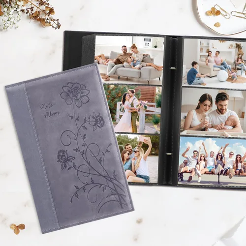 Miniatura 4 de Artmag - Álbum de fotos 4 x 6, 300 fotos, gran capacidad extra, álbumes para bodas y familia con cubierta de cuero, con capacidad para 300 fotos Gris