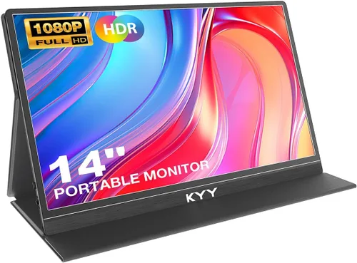 KYY Monitor portátil para laptop, monitor de viaje FHD 1080P de 14 pulgadas, pantalla de juegos USB-C y HDMI con soporte VESA y cubierta