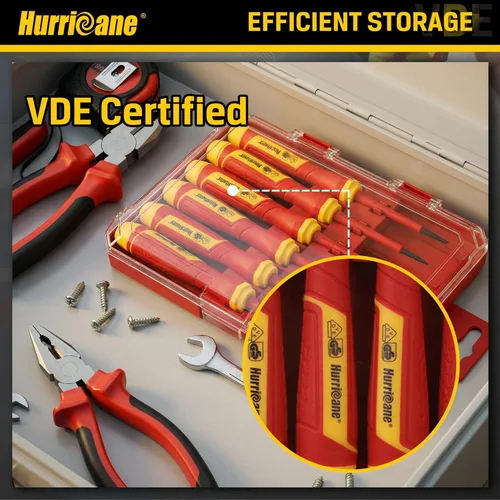 Miniatura 9 de HURRICANE Juego de destornilladores de precisión aislados de 6 piezas, destornilladores eléctricos pequeños certificados VDE de 1000 V con puntas