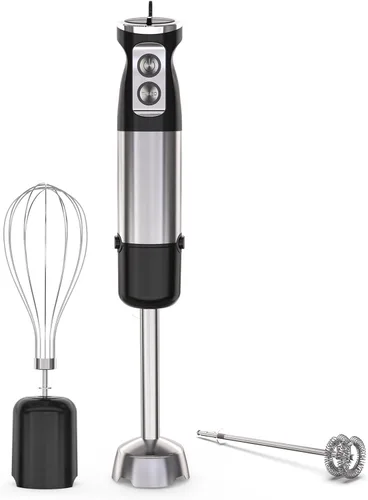 Batidora de inmersión de mano, 1000 W de acero inoxidable, batidora de palo, mezclador con cable de 2 velocidades, incluye batidor, espumador, para