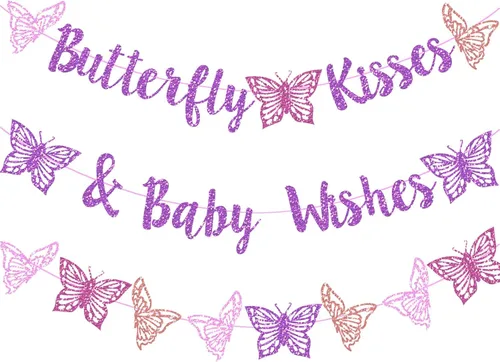 Miniatura 13 de Decoración de fiesta de baby shower con diseño de mariposa con purpurina rosa "A Little Butterfly Is On Her Way" para fiesta temática de mariposa
