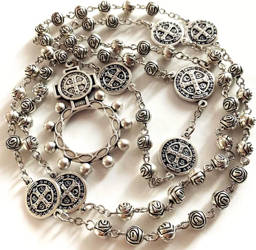 Miniatura 3 de elegantmedical Hecho a mano de cuentas de rosa católico San Benito Rosario Collar Cruz Caja de regalo Italia crucifijo, Zinc, No es una piedra