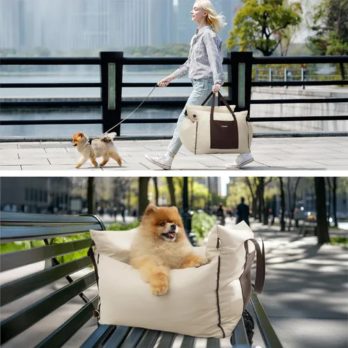 Miniatura 7 de Lesure Asiento de automóvil para perros pequeños - Asiento elevador para perro con parte inferior impermeable, correa de seguridad con clip