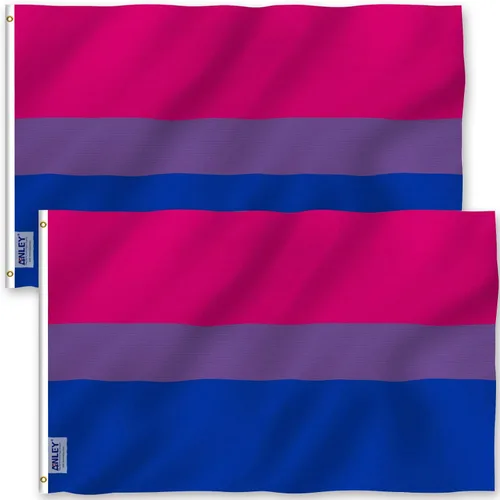 Anley Paquete de 2 banderas Fly Breeze de 3 x 5 pies, color vivo y a prueba de decoloración, cabecera de lona y doble costura, banderas bisexuales