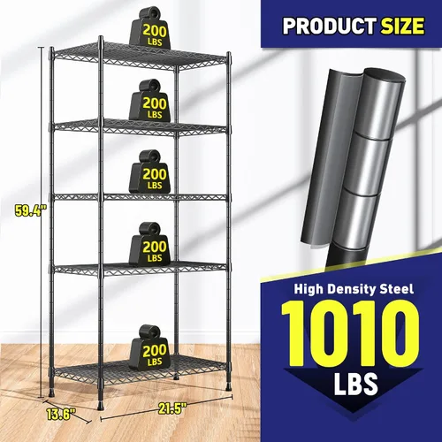 Miniatura 3 de Romorgniz Estantería de 5 niveles de 1010 libras, estantes de alambre ajustables, estantería de metal, estante de almacenamiento para cocina