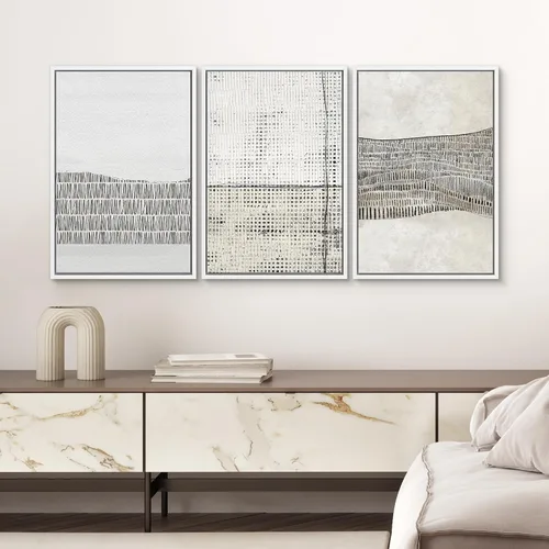 Miniatura 241 de SIGNWIN Lienzo enmarcado para pared, arte con pinceladas de flujo neutro en tonos beige abstractos, ilustraciones, arte moderno, decorativo