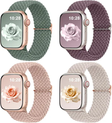 Miniatura 10 de DaQin Paquete de 4 correas elásticas trenzadas Solo Loop para Apple Watch para mujeres y hombres, de 1.575 pulgadas, 1.614 pulgadas, 1.654 pulgadas