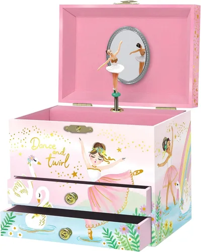 Joyero musical de bailarina para niñas, caja de música para niños con bailarina giratoria, regalos de cumpleaños de ballet para niñas pequeñas,