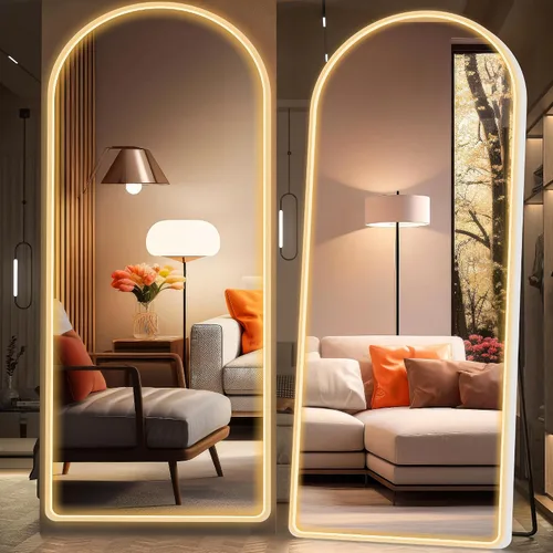 Miniatura 17 de Hasipu Espejo de Cuerpo Completo de 55" X 18" con Luces, Espejo LED de Cuerpo Completo con Marco Blanco en Arco y 3 Temperaturas de Color y Brillo
