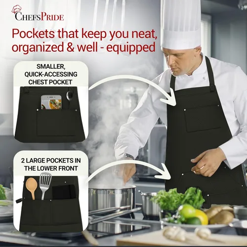 Miniatura 3 de CHEFSPRIDE Professional Chef Apron for Men & Women - 100% Cotton Adjustable Kitchen Chef Apron with Cross Back & Tool Pockets