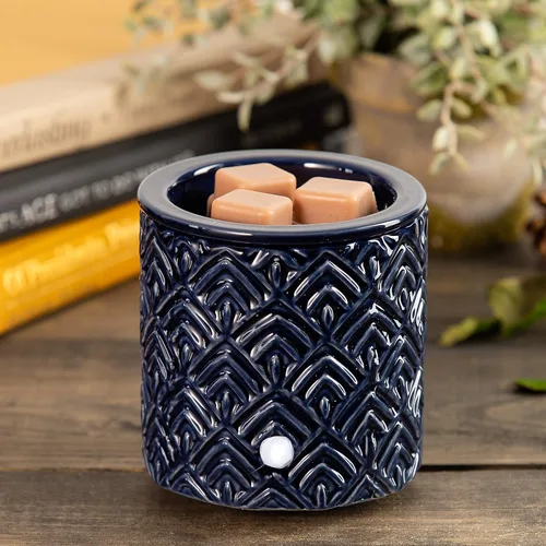 Miniatura 3 de Calentador eléctrico de velas de cerámica Chevron azul con temporizador de seguridad Calentador de fragancia de enchufe automático para cera