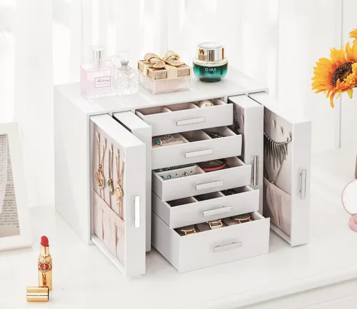 Miniatura 2 de ANWBROAD Joyero organizador de joyas, organizador de joyas, caja de almacenamiento para todos los pendientes, collares, pulseras, relojes, cajas