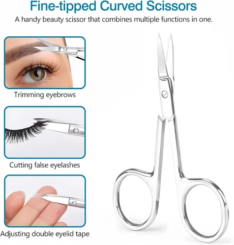 Miniatura 3 de Paquete de 2 tijeras para cutículas y tijeras de aseo extrafinas para manicura y pedicura, hoja curvada precisa punta puntiaguda kit de aseo