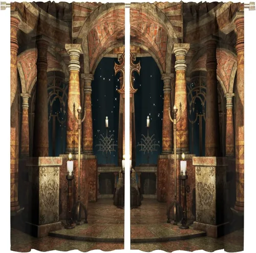 Miniatura 11 de Cortinas góticas con diseño de luna de Halloween, historia, puerta espeluznante, fondo de terror, vela, ficción, patrón de impresión, sala de estar