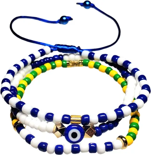 Hecho a mano contra el mal de ojo orishas joyería de protección Ilde elástico elástico ajustable con cuentas unisex amuleto pulsera conjunto
