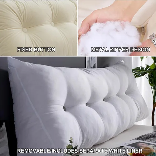 Miniatura 4 de Almohada de pared triangular con botones copetudos, cojín de apoyo de lectura, almohada de cama de lectura suave, color sólido, soporte para cuello
