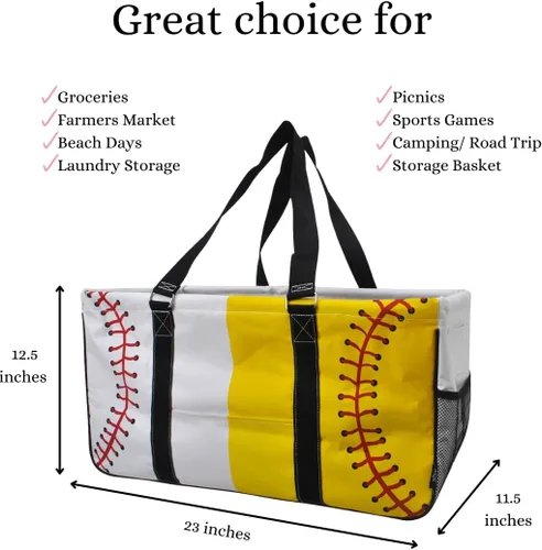 Miniatura 391 de NGIL Bolsa de comestibles reutilizable extra grande plegable de gran tamaño para comestibles, almacenamiento, picnic, playa, Bronco-negro occidental