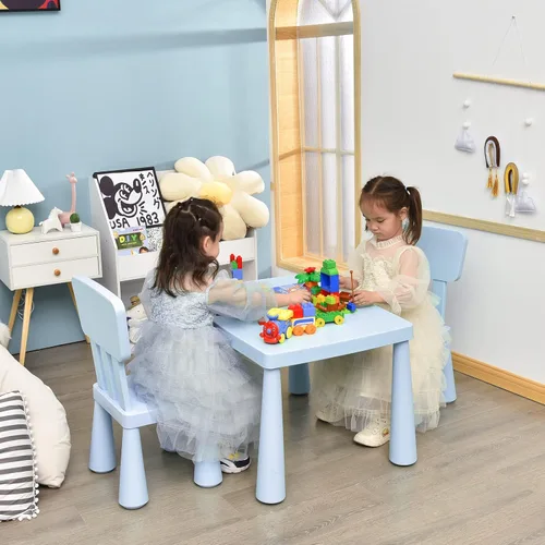 Miniatura 2 de COSTWAY Juego de mesa y sillas para niños de 3 piezas, centro de actividades infantiles de plástico ligero para leer, escribir, pintar, merienda