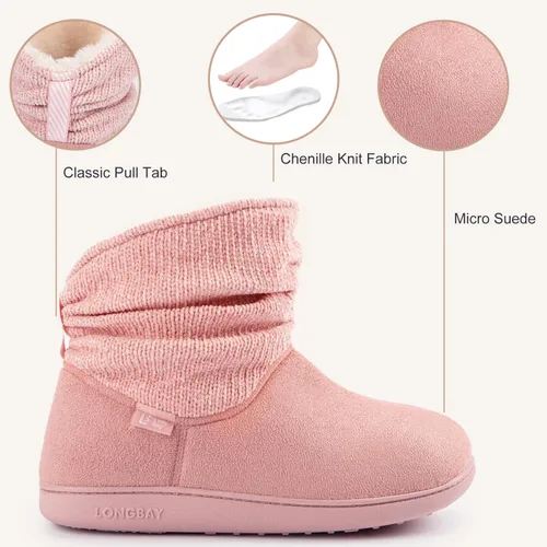 Miniatura 5 de LongBay Pantuflas de punto de chenilla cálidas para mujer, de espuma viscoelástica, cómodas, de gamuza, esponjosas, de espuma viscoelástica, botas