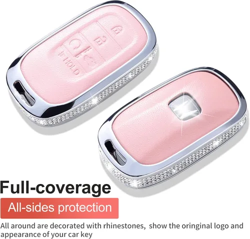 Miniatura 3 de Funda para Llave Honda con Llavero, Carcasa Protectora de Cuero Genuino Rosa con Cristales Compatible con Honda Accord Civic CRV Pilot Odyssey 2022