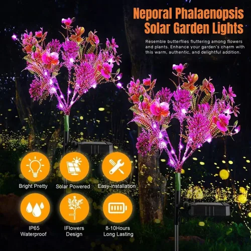 Miniatura 5 de Neporal Luces solares de jardín al aire libre impermeables IP65, 2 unidades Phalaenopsis flores solares luces solares de jardín impermeables