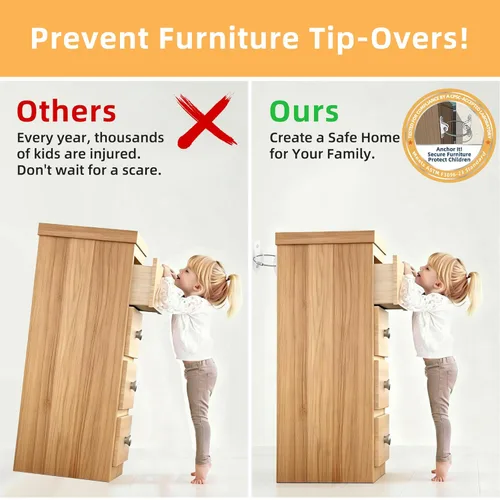 Miniatura 2 de RORMGO Anclajes para muebles, paquete de 10 anclajes antipunta para muebles a prueba de bebés, correas de anclaje de pared de metal extra fuertes