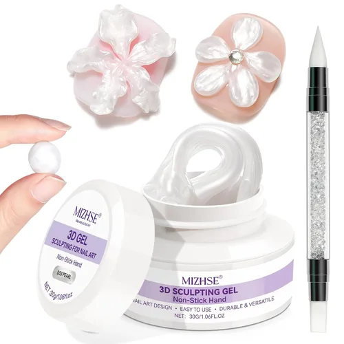 Miniatura 11 de MIZHSE Gel 3D de 1.06 oz para arte de uñas, gel transparente para esculpir uñas UV LED Soak Off Gel con lápiz de arte de uñas, diseño de uñas