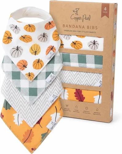 Miniatura 22 de Copper Pearl Baberos tipo bandana para bebé, paquete de 4 baberos de algodón suave para babear y dentición, absorbentes, ajuste ajustable, muchos
