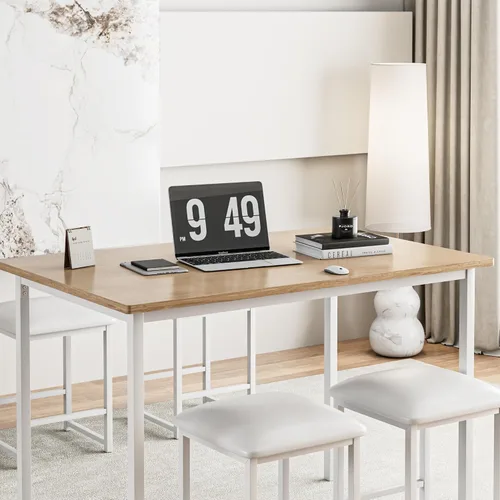 Miniatura 7 de VECELO Mesa y sillas de cocina para 4, juego de comedor con sillas/taburetes de poliuretano, marco de metal resistente, mesa de madera, diseño que
