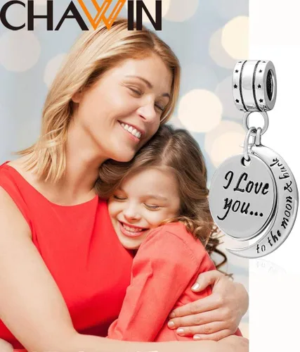Miniatura 7 de Colgante de plata de ley 925 con texto en inglés "I Love You To the Moon and Back" para mamá, mujeres y niñas, Acero inoxidable, Circonita Cúbica