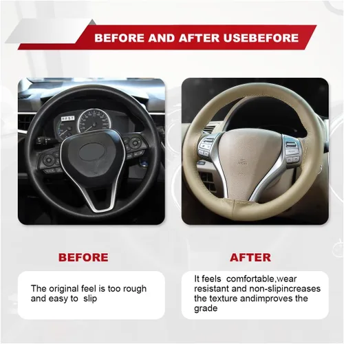 Miniatura 5 de ZIMISI Funda para Volante de Cuero Genuino, Envoltura de Costura Antideslizante y Transpirable para Coche, Costura DIY con Hilo y Aguja, Funda