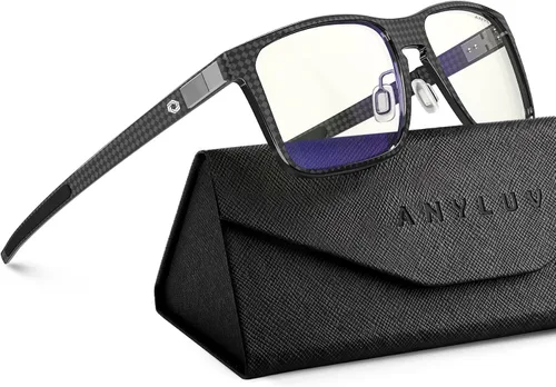 ANYLUV Gafas de luz azul para hombre, lentes de bloqueo de luz azul: gafas ligeras de luz azul para hombres, marcos de fibra de carbono, regalo