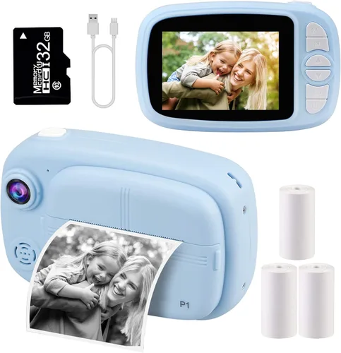 Cámara instantánea para niños, mijiaowatch 12MP/1080P Cámara de impresión digital para niños con cámaras de 3.5 pulgadas para niños, tarjeta TF de