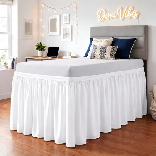 SGI bedding Falda de cama de dormitorio individual XL de 28 pulgadas de longitud de caída, color blanco, patrón de volantes, falda de cama para