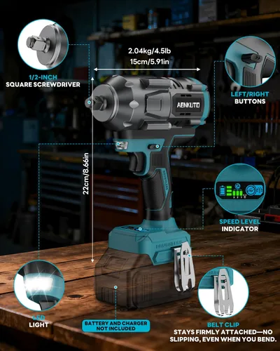 Miniatura 8 de Llave de impacto inalámbrica para batería Makita de 18 V, 1500 Nm (1106 pies-libras) pistola de impacto sin escobillas de 1/2 pulgada, luz