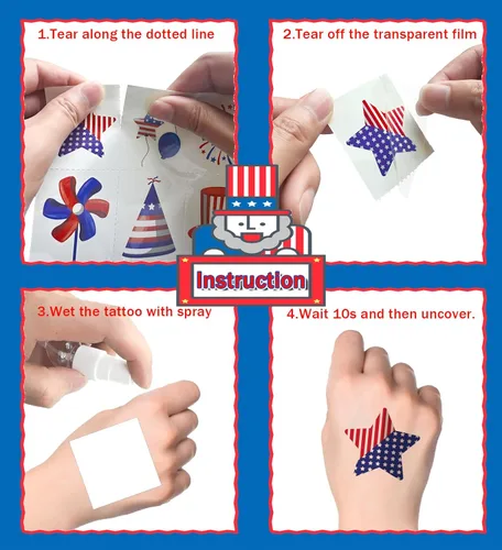 Miniatura 4 de HSHFAMIIY Trajes para mujer del 4 de julio, tatuajes temporales del 4 de julio, 120 tatuajes patrióticos de bandera de Estados Unidos, bandera