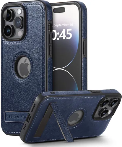 Miniatura 26 de Funda de cuero para iPhone 13 Pro, funda protectora delgada con función atril a prueba de golpes, soporte invisible integrado compatible con iPhone
