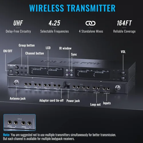 Miniatura 2 de Sistema de monitorización inalámbrico en el oído Phenyx Pro de cuatro canales, sistema IEM mono con 4 bodypacks, frecuencias UHF 4x25, montaje
