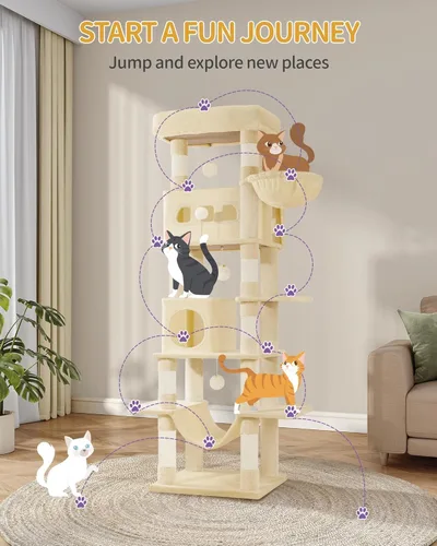 Miniatura 4 de Hzuaneri Árbol para gatos de interior, torre grande de 69.9 pulgadas para gatos, casa de varios niveles con condominio, 8 postes rascadores, hamaca