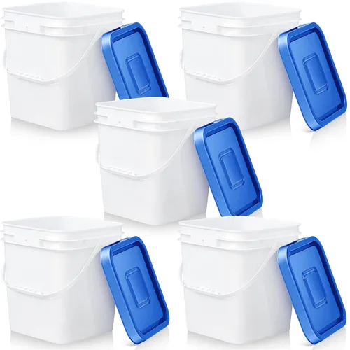 Miniatura 17 de Mumufy 5 piezas de 13.25 litros de cubeta cuadrada de grado alimenticio con tapa, cubeta cuadrada con asas de plástico para almacenamiento de Blanco