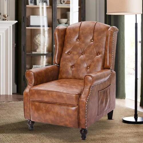 Miniatura 19 de Silla Reclinable Wingback con Masaje y Calor de Cuero PU Silla de Brazo con Mecanismo Push Back, Silla Reclinable para Sala de Estar Dormitorio Cine