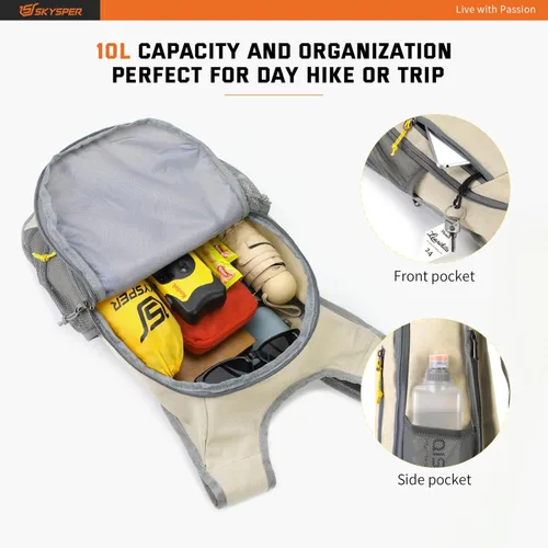Miniatura 3 de SKYSPER Mochila Pequeña de Día 10L Mochila de Senderismo Plegable Ligera Mochila de Viaje de Día para Mujeres y Hombres Crema