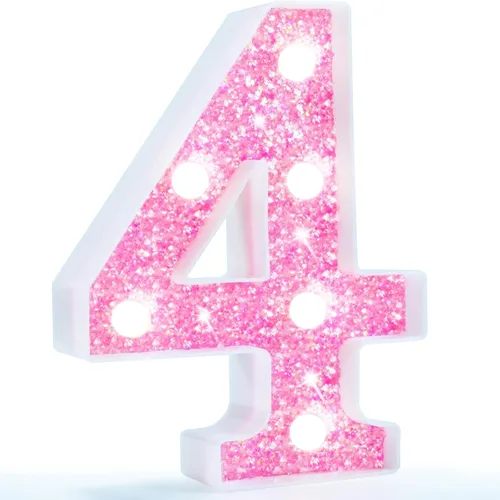 Miniatura 31 de Pooqla Luces de números de marquesina, números de luz rosa para niñas de 10.º cumpleaños, funciona con pilas, luz nocturna de número con purpurina