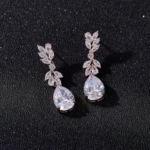 Miniatura 6 de SWEETV Wedding Jewelry Sets for Brides Bridesmaid,Cubic Zirconia Teardrop Bridal Necklace Earrings Set Wedding Prom Jewelry for Women