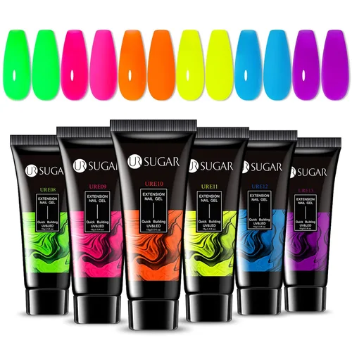 UR SUGAR Juego de poligeles de uñas de neón – 6 colores de Halloween, rosa, verde neón, amarillo, naranja, colores brillantes, primavera y verano,