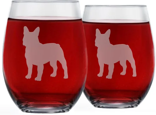 Miniatura 7 de Copas de vino sin tallo (juego de 2) de perros de raza Regalos para amantes de perros Silueta de 2 caras grabada a mano con nombre de la raza