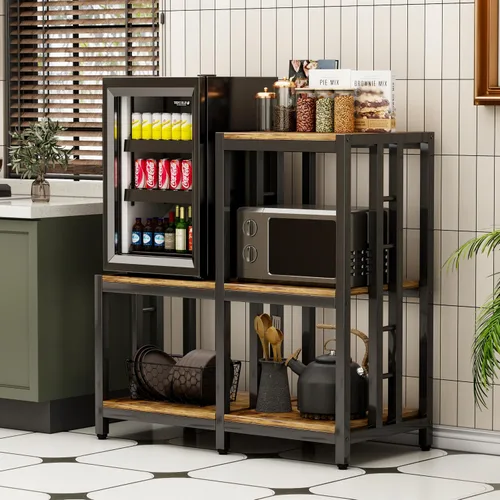 Miniatura 6 de Mini soporte para refrigerador con almacenamiento, soporte para horno de microondas, estante para panaderos con estante de almacenamiento, mini