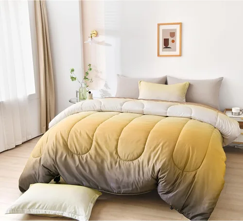 Miniatura 8 de Anibedding - Juego de edredón gradiente amarillo tamaño King de 7 piezas, amarillo y gris ombre, cama en una bolsa, juego completo de ropa de cama